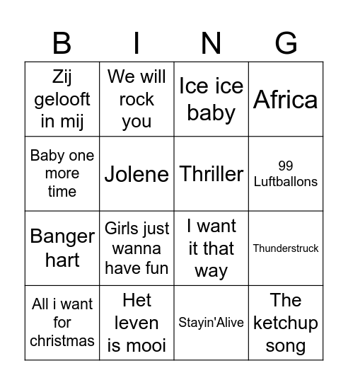 Muziek Bingo Card