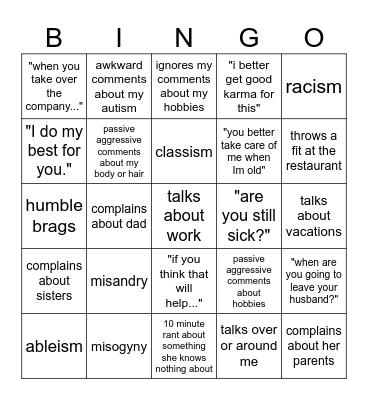Doom's Mom Bingo Card