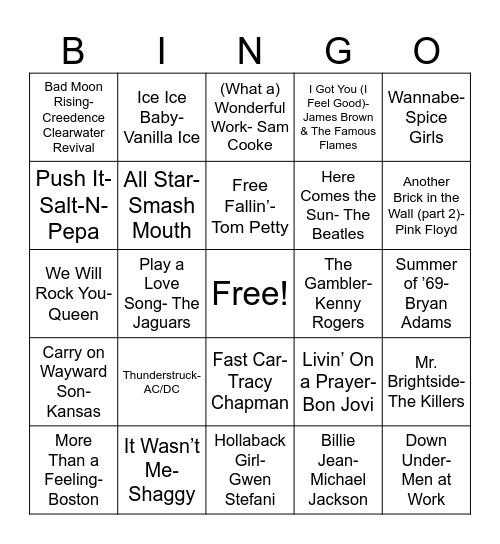 Music Bingo Card