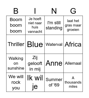 Muziek Bingo Card