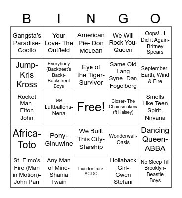 Music Bingo Card
