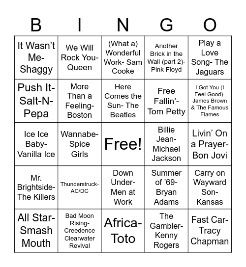 Music Bingo Card