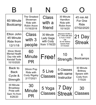 Peloton Bingo! Bingo Card