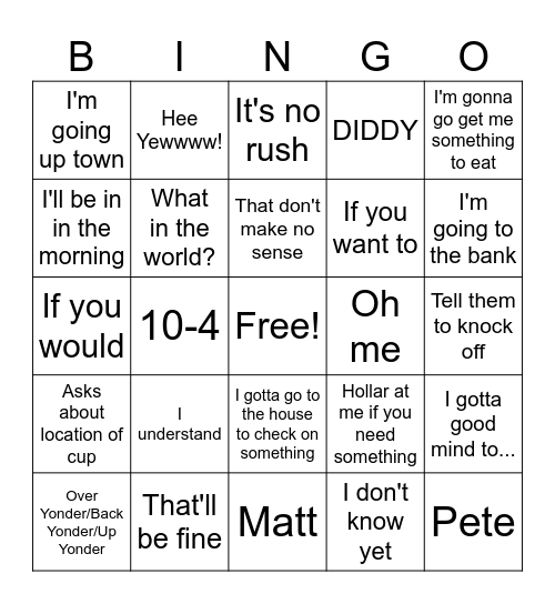 Boss Man Bingo Card