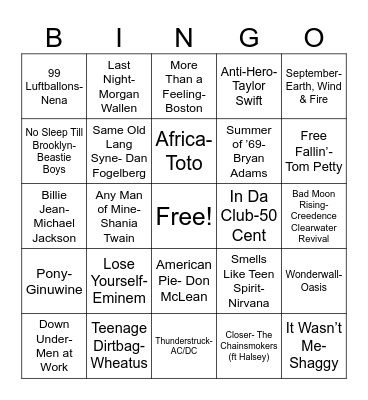 Music Bingo Card