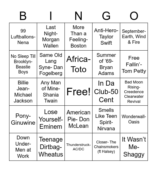 Music Bingo Card