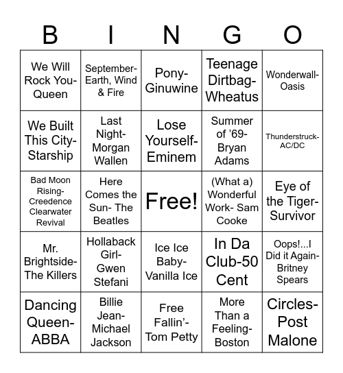 Music Bingo Card