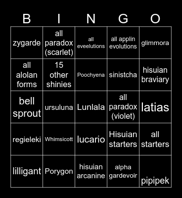 Shiny pokemon Bingo Card