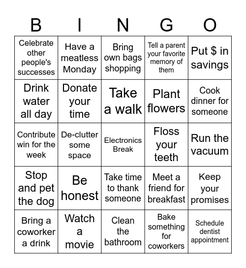 Self-Care Bingo Card