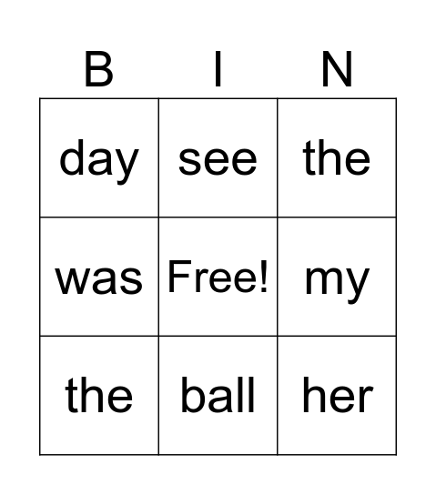 Sight Word Bingo! Bingo Card