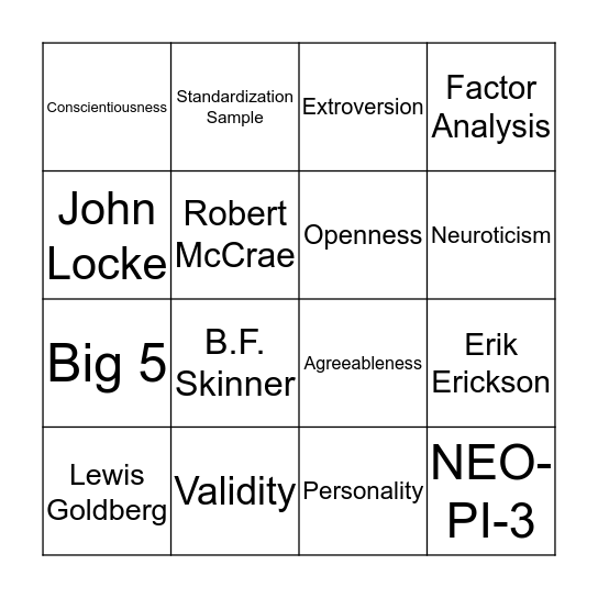 NEO-PI-3 Bingo Card