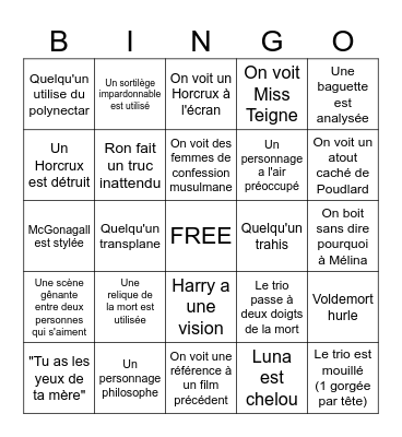Soirée Harry Potter : Reliques de la Mort Part 2 Bingo Card