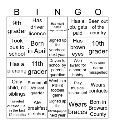 Get to know your class Bingo Card