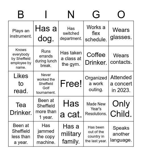 Sheffield Bingo Card