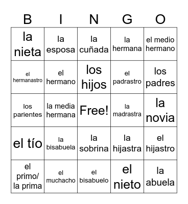 Los miembros de la familia Bingo Card