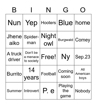 Untitled Bingo Card