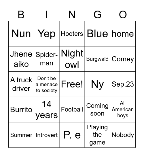 Untitled Bingo Card