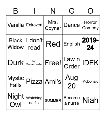 Untitled Bingo Card