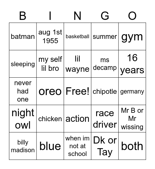 Untitled Bingo Card