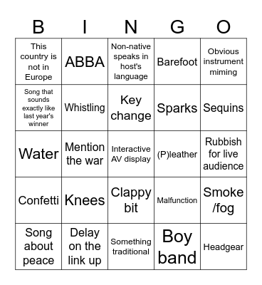 Eurovision Bingo Card