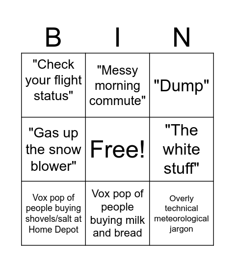 Snowstorm cliche bingo! Bingo Card