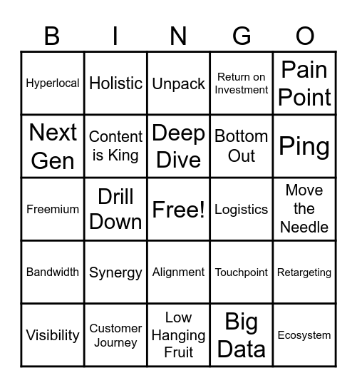 Buzz Word Bingo Card