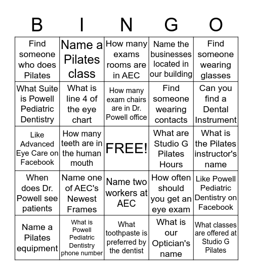 Open House BINGO Card