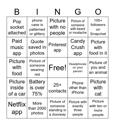 Cell Phone Bingo Card