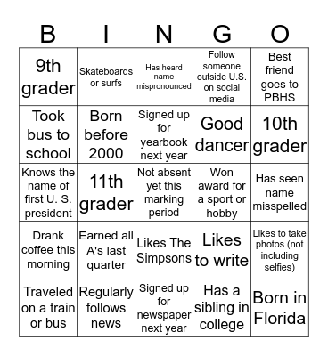 Get to know your class Bingo Card