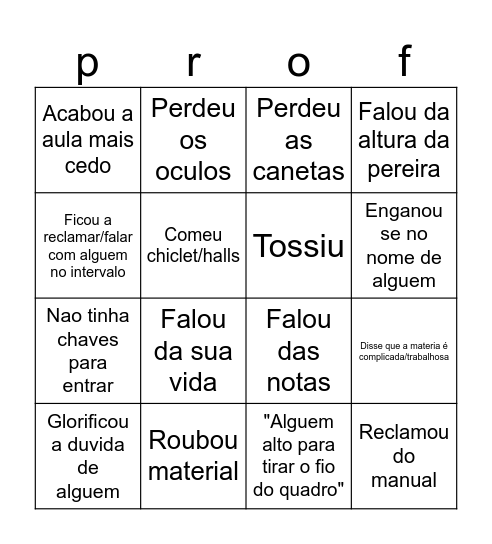 Bingo Matemática Bingo Card