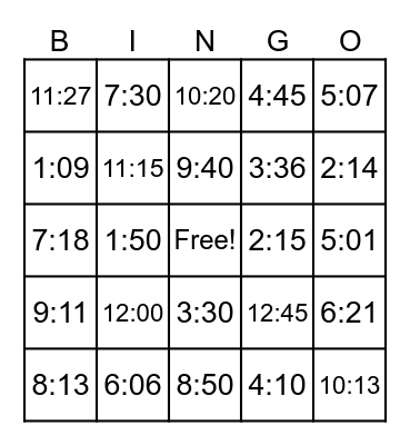 Time Bingo Card