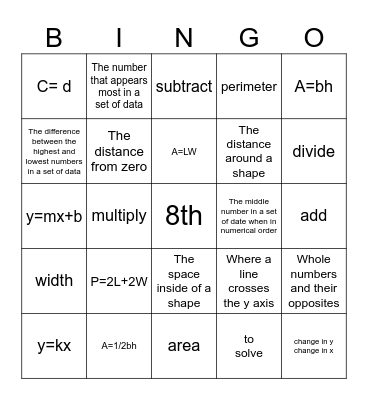 6th Grade IKM Bingo Card