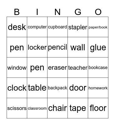 Classroom Bingo Card