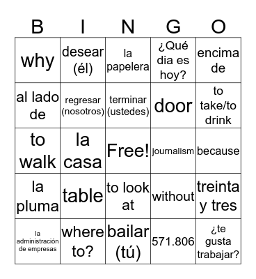 Lección Dos Bingo Card