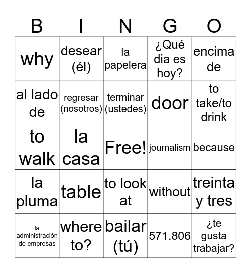 Lección Dos Bingo Card