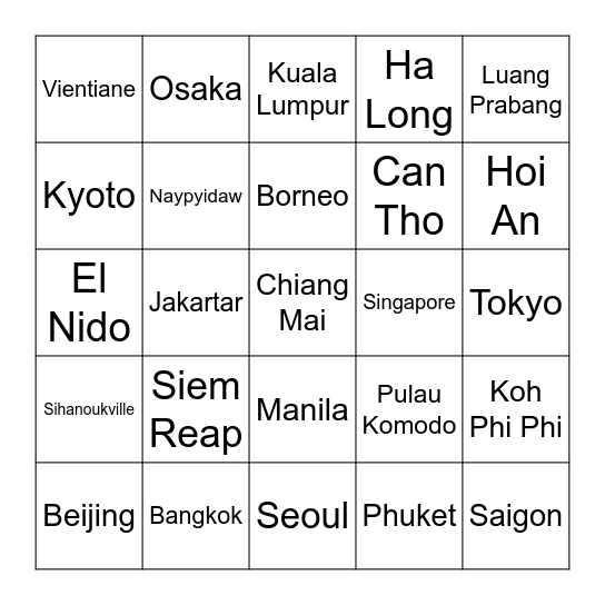 City of countries Bingo Card