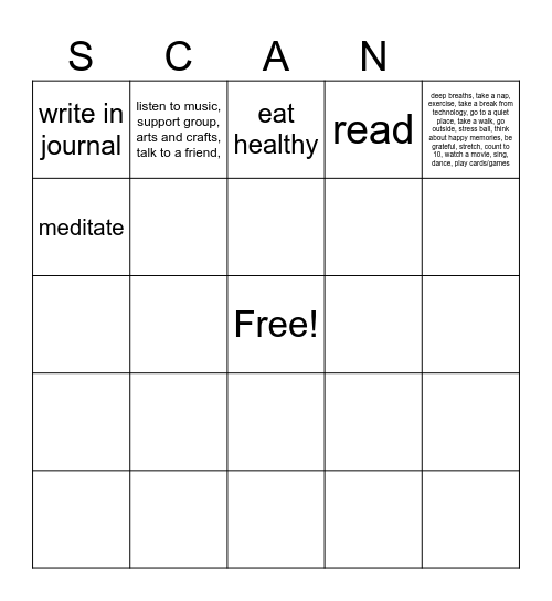 SELF-CARE Bingo Card