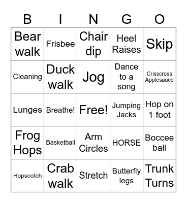 LET'S MOVE Bingo Card