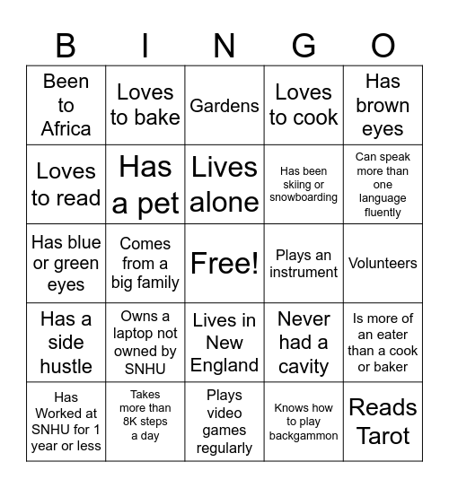 Get to Know You Bingo Card