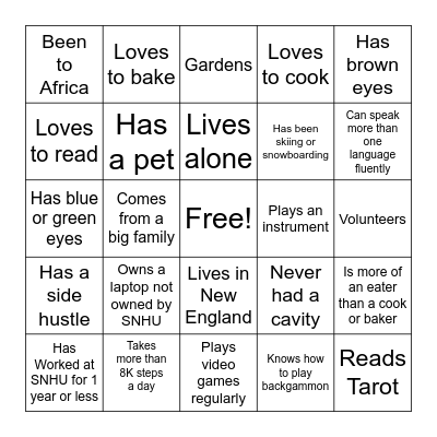 Get to Know You Bingo Card