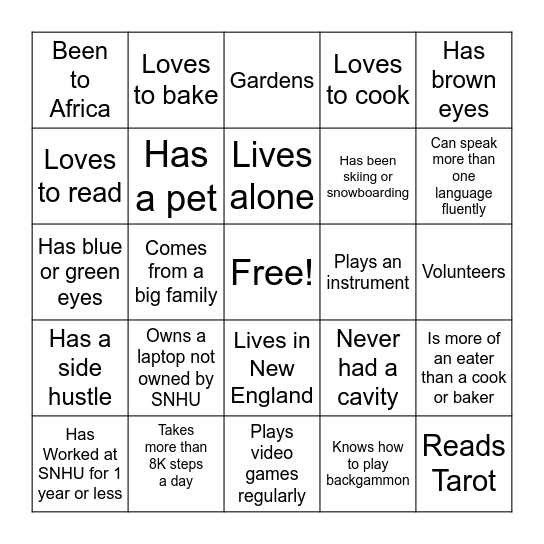 Get to Know You Bingo Card