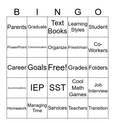 Study Skills Bingo Card