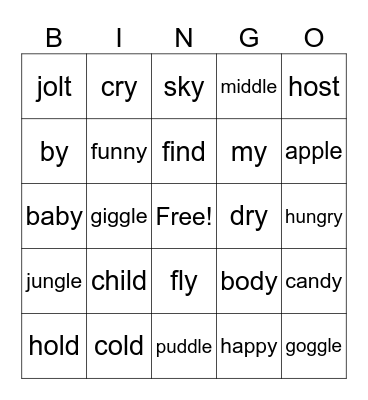 Long VCC & y [i] & y[e] & -le Bingo Card