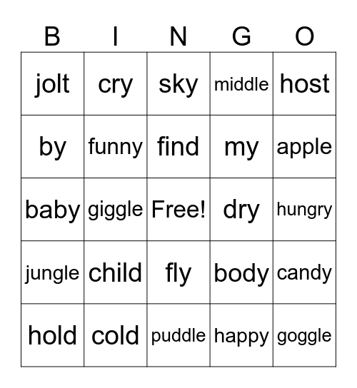 Long VCC & y [i] & y[e] & -le Bingo Card