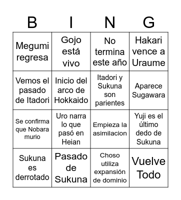 Jujutsu Kaisen 2024 Bingo Card