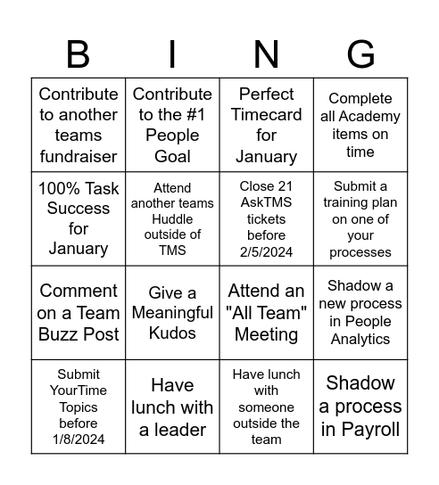 January People Analytics Bingo Card