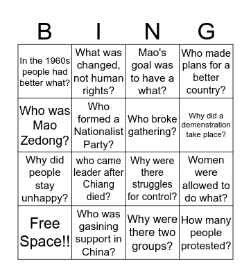 Communist Powers Bingo Card