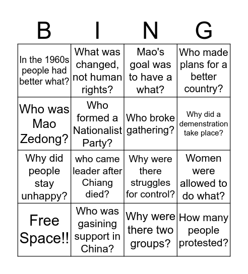 Communist Powers Bingo Card