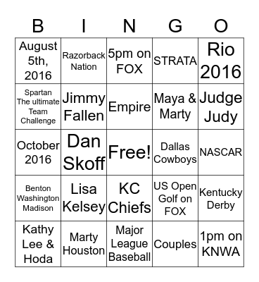 TV World BINGO Card
