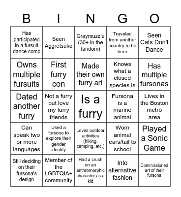 Furry Bingo Card